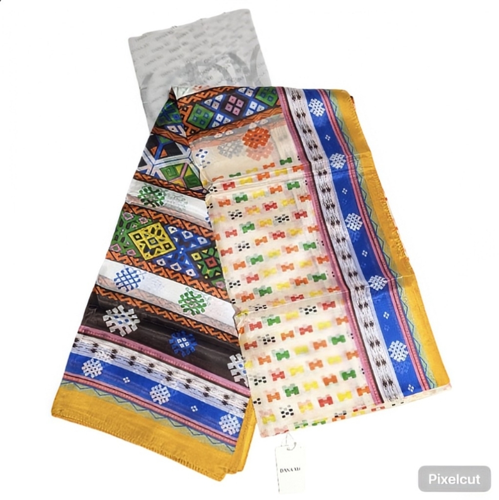 DanaXu Extra Large 100% Silk Colorful Geometric Multifunctional Scarf/ Shawl